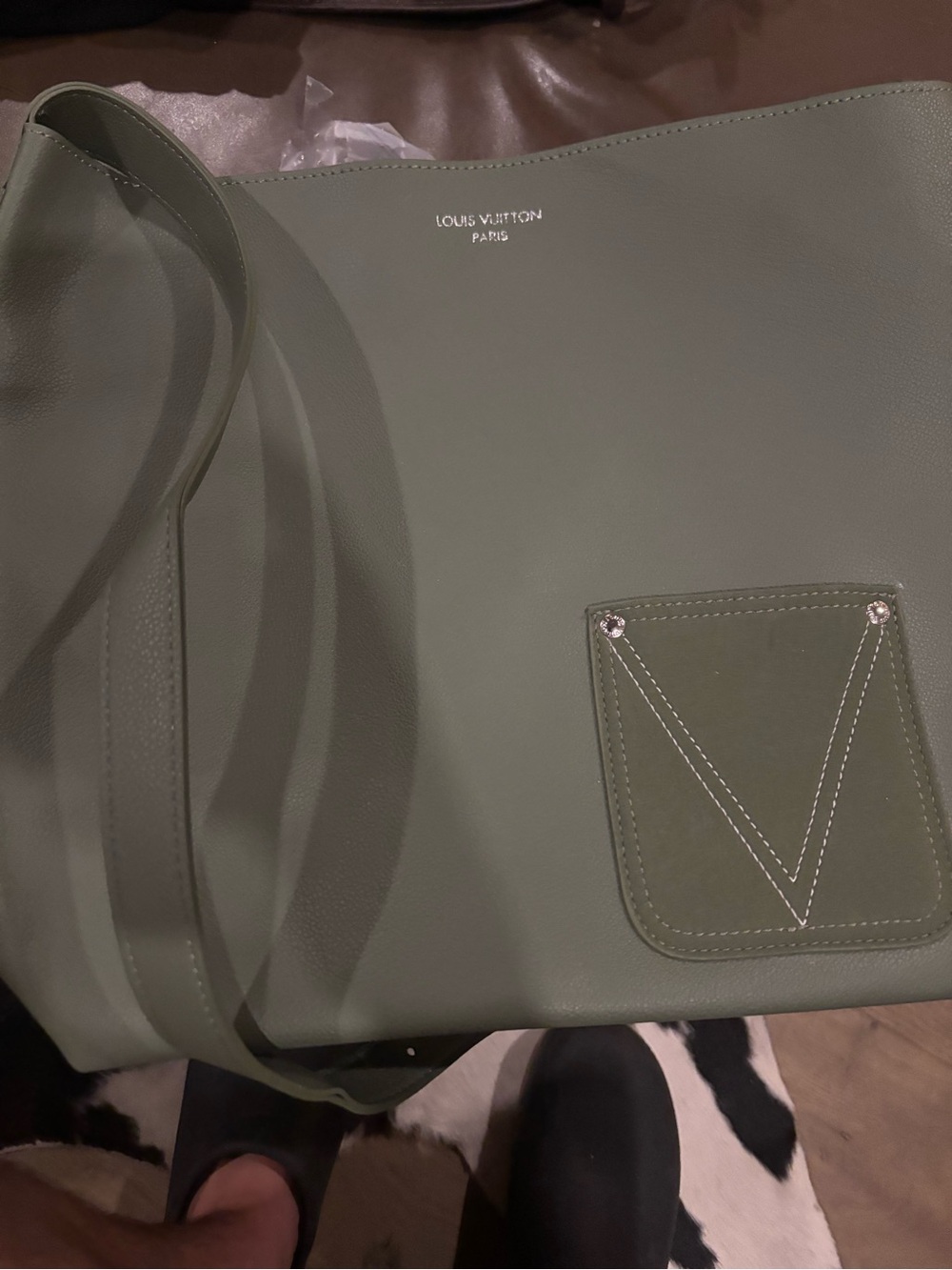 Louis Vuitton Olive Green Leather Tote